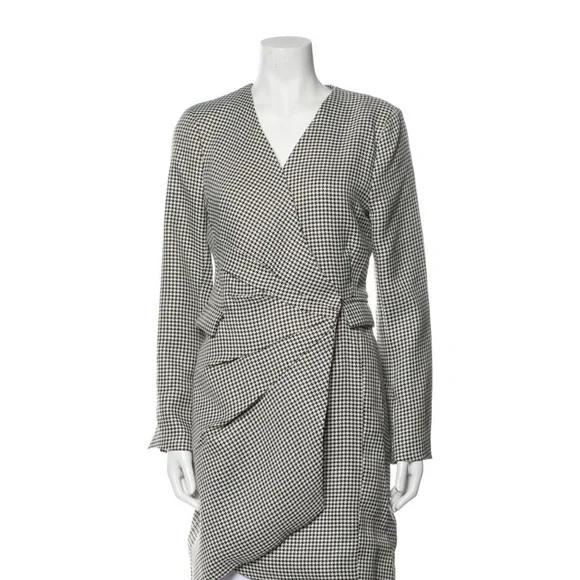 $375 Jason Wu Houndstooth Blazer Wrap Mini Dress Long Sleeves Black - Picture 1 of 4